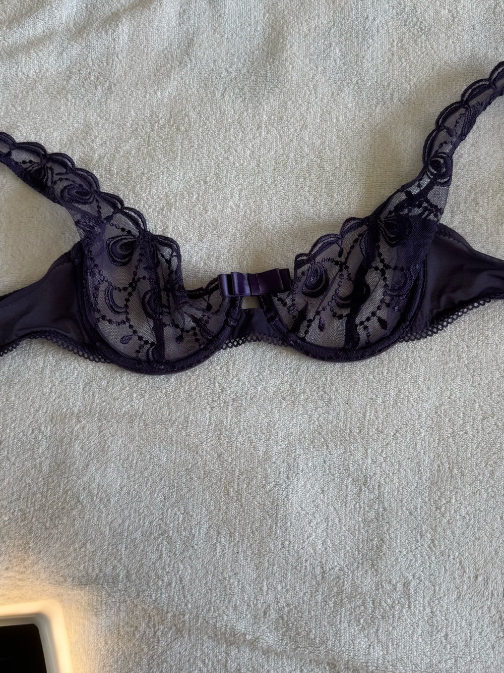 Sheer Lace Underwire Bra in Dark Purple